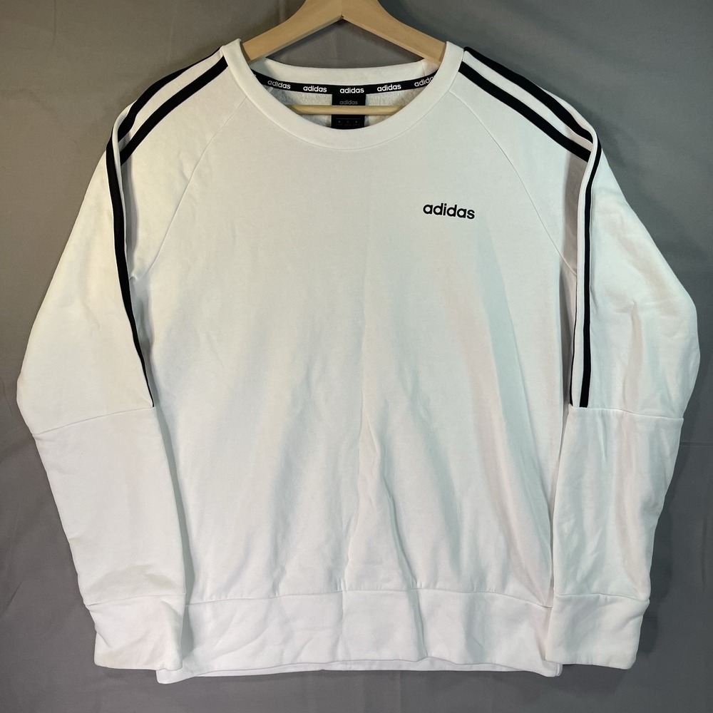 Adidas Sweater Womens Small White Black Crewneck Logo Pullover Athletic Stripes